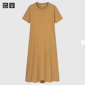 U Cotton Short-Sleeve Long Flare Dress - Small